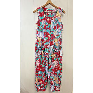 Laura Ashley Romper Jumpsuit Cottagecore Boho Red Floral Multicolor Sz Small VTG